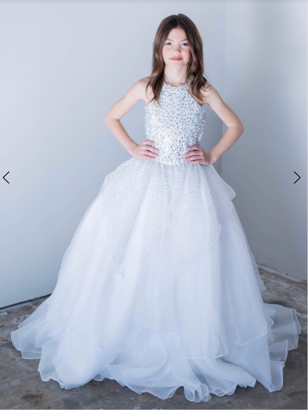 Girls White Sequin Tulle Ball Gown - Formal Occasion Dress